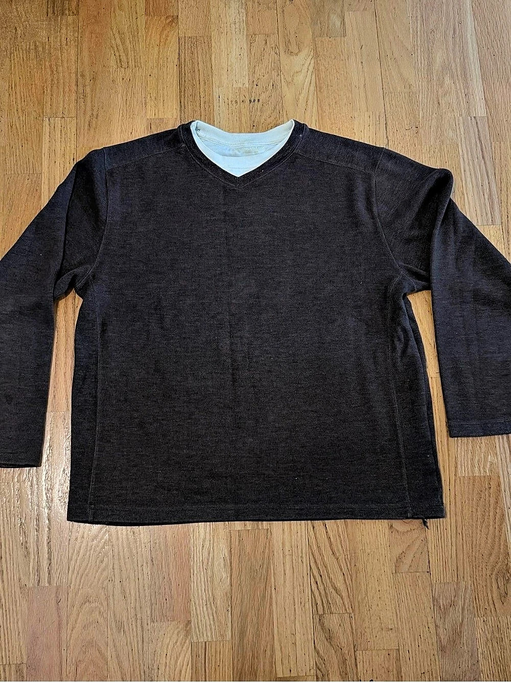 faded glory Men's Brown/Beige Solid Knit Cotton V-Neck Pullover Logo Sweater L